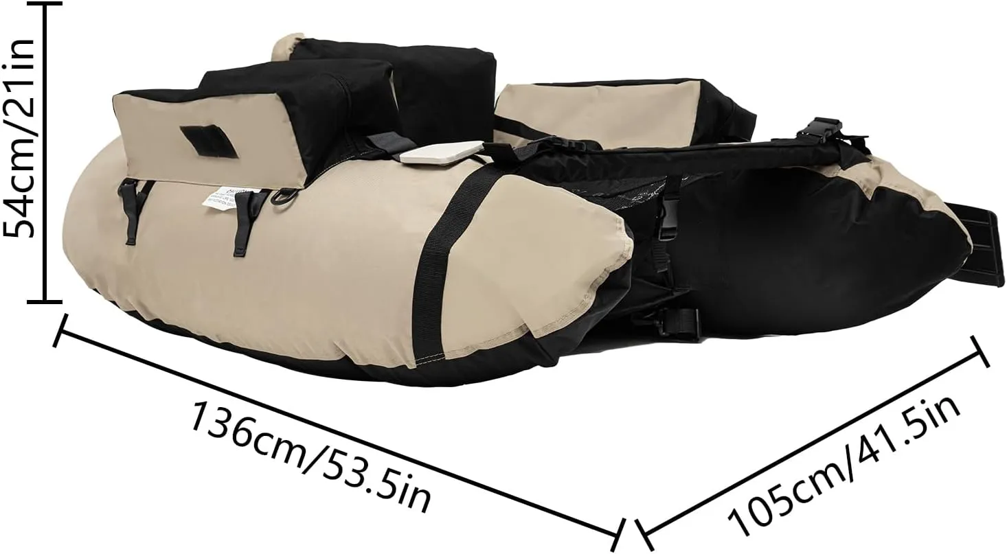 286lbs Inflatable Fishing Boat Durable Belly Boat,Inflatable Float Tube with Oar|Fish Ruler|Pump|Storage Pockets|Repair Tools|Adjustable Straps|Fin for Fishing Rafting,53.5 * 41.3 * 21in