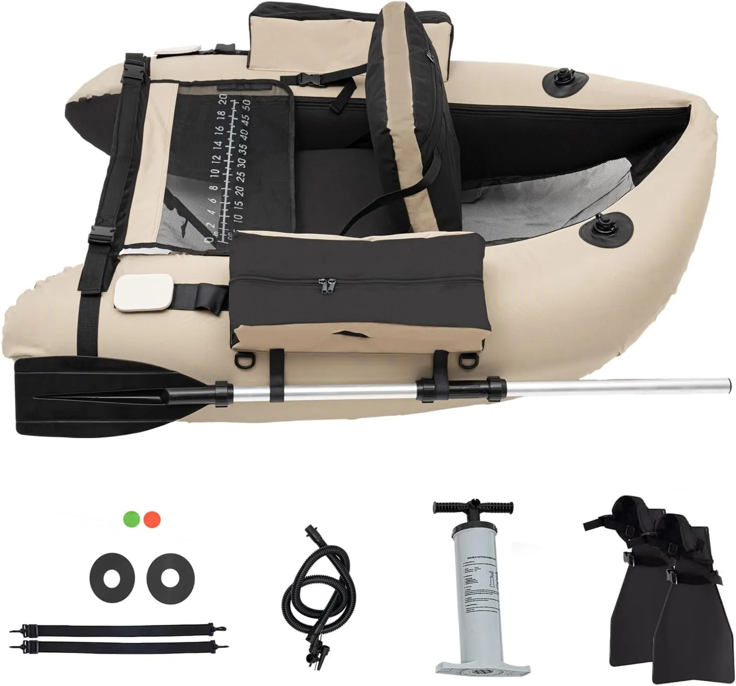 286lbs Inflatable Fishing Boat Durable Belly Boat,Inflatable Float Tube with Oar|Fish Ruler|Pump|Storage Pockets|Repair Tools|Adjustable Straps|Fin for Fishing Rafting,53.5 * 41.3 * 21in