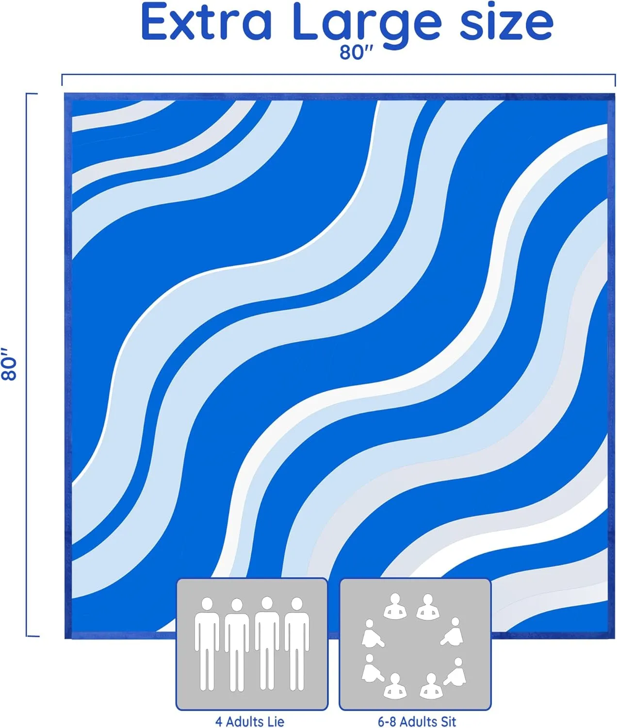Beach Blanket Sandproof, Extra Large Beach Mat 80"*80" for 1-8 Persons,Waterproof Outdoor Picnic Blankets, Lightweight Beach Essentials for Camping,Traveling,Hiking (Dark Blue, 80"*80")