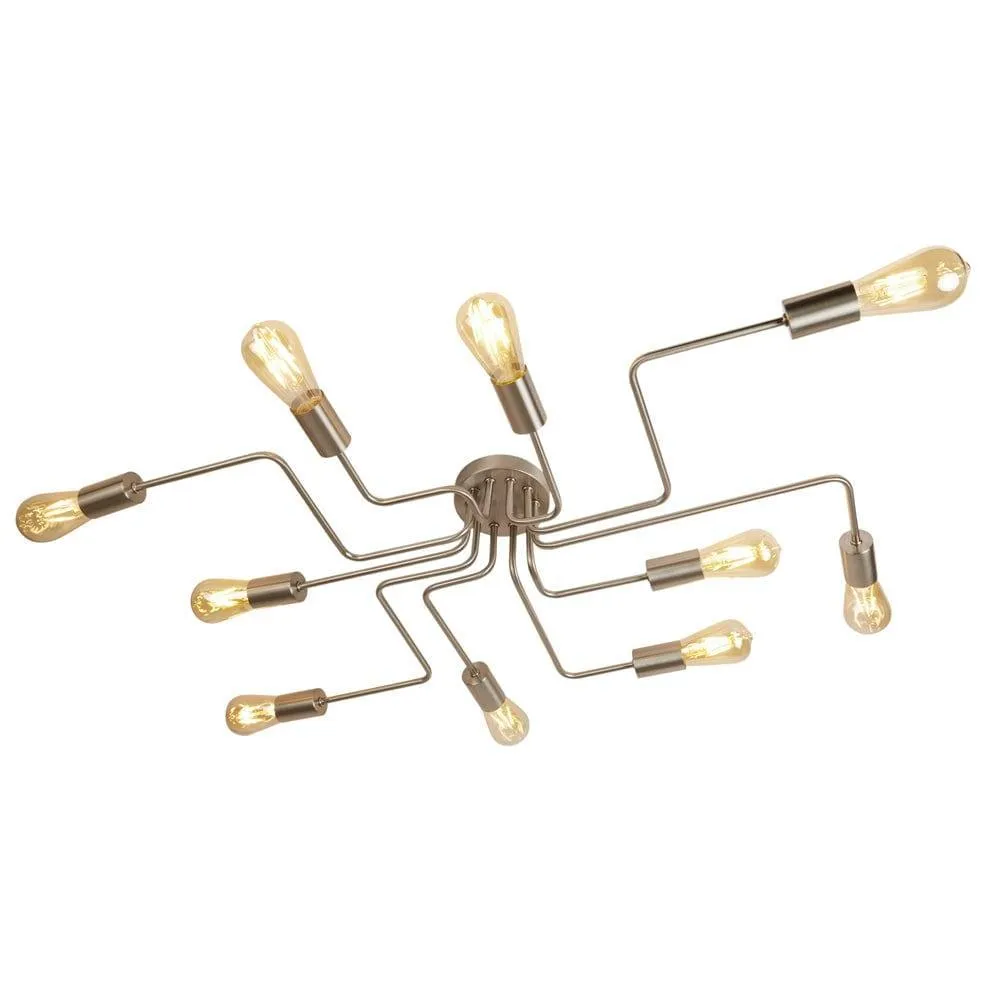 Circuit 10 Light Satin Silver Ceiling Flush - Searchlight