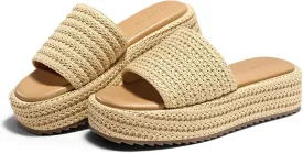 Coutgo Womens Platform Sandals Raffia Espadrilles Slip on Open Toe Cute Boho Summer Beach Slide Sandals