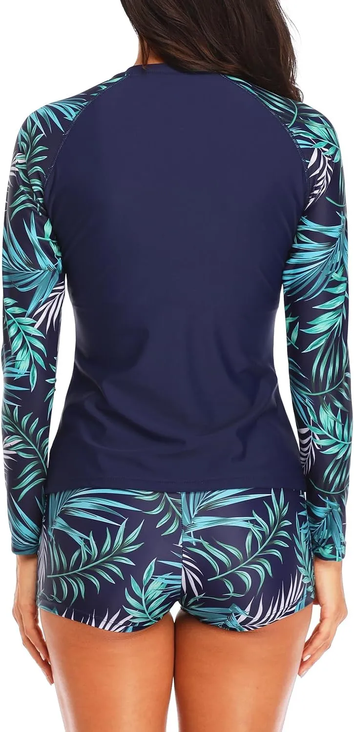 Daci Women Two Piece Rash Guard Long Sleeve Swimsuits UV UPF 50  Swim Shirt Bathing Suit with Boyshort Bottom