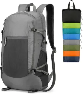 Hiking Backpack Daypack Lightweight Packable Travel Outdoor Camping Ultra Foldable Day Pack for Woman Man (Gray, 30L)