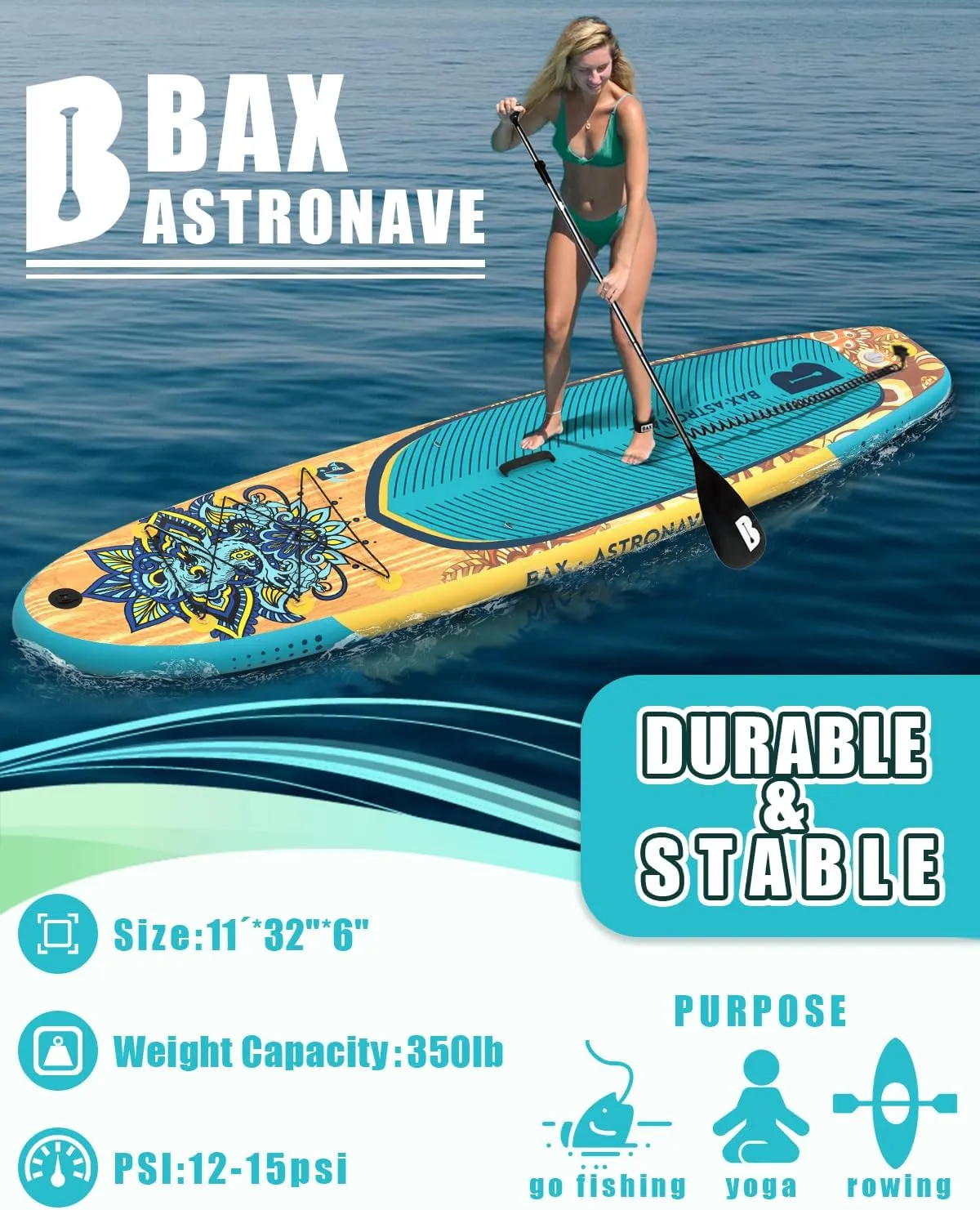 Inflatable Stand Up Paddle Board 11' x 32'' x 6'' Paddleboard with Sup Accessories Backpack, Pump, Adjustable Leash for Adults & Youth of All Skill Levels