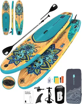 Inflatable Stand Up Paddle Board 11' x 32'' x 6'' Paddleboard with Sup Accessories Backpack, Pump, Adjustable Leash for Adults & Youth of All Skill Levels