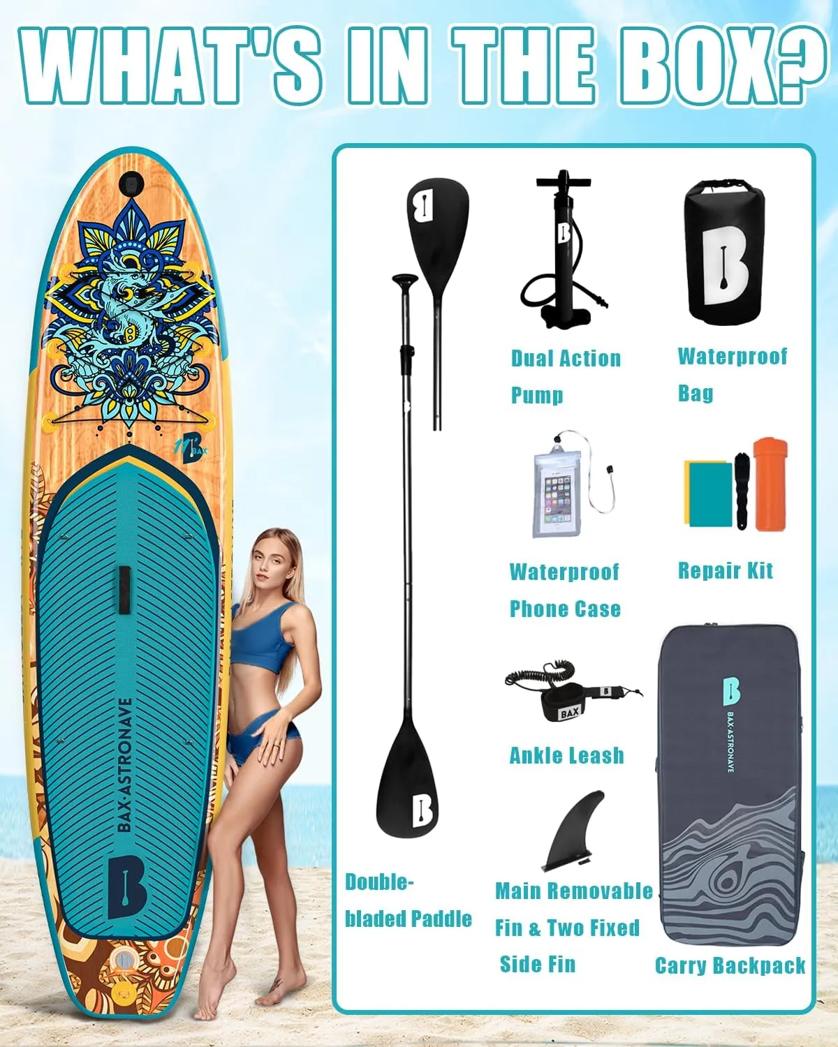 Inflatable Stand Up Paddle Board 11' x 32'' x 6'' Paddleboard with Sup Accessories Backpack, Pump, Adjustable Leash for Adults & Youth of All Skill Levels