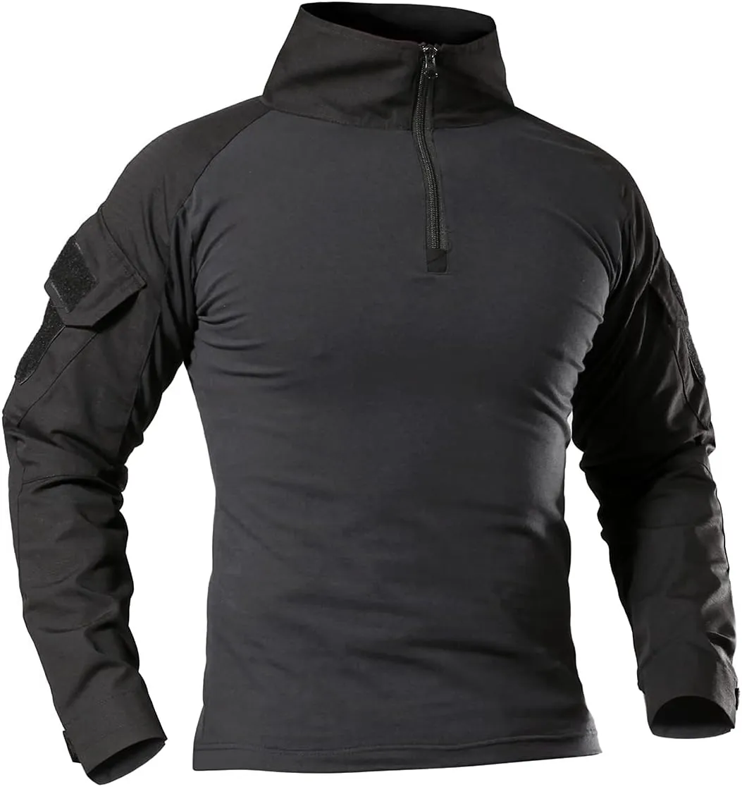 Men's Combat Airsoft Military Shirt 1/4 Zip Long Sleeve Slim Fit T-Shirts with Pockets