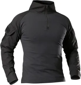 Men's Combat Airsoft Military Shirt 1/4 Zip Long Sleeve Slim Fit T-Shirts with Pockets