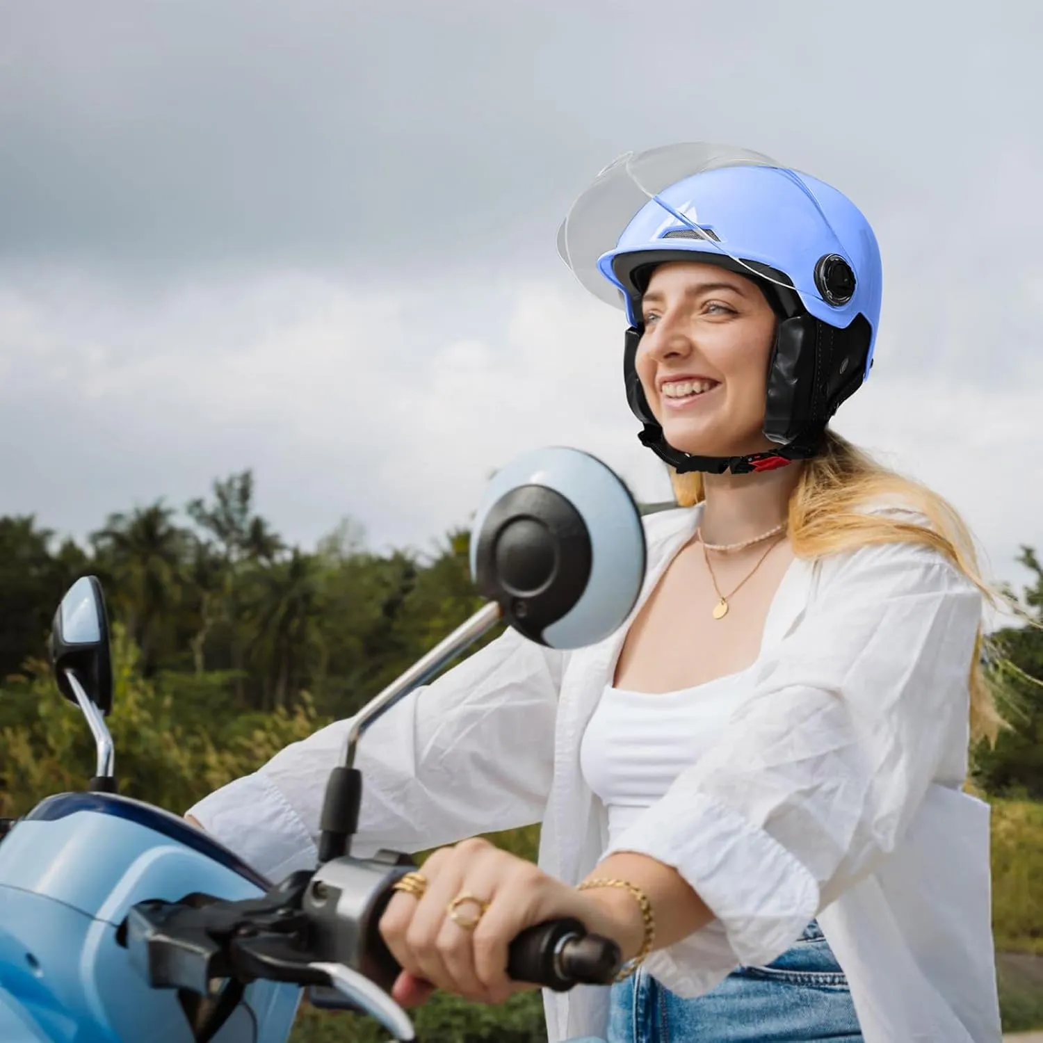 Motorcycle Helmet for Adults Half Helmet with Windproof Mask for Cruiser , Road Bikes, Electric Bikes, Scooter Cool Helmet for Men and Women,DOT Approved