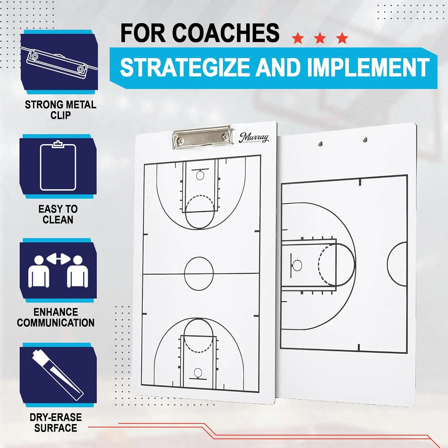 Murray Sporting Goods Dry Erase Coaches Clipboard | Double-Sided Dry Erase White Board