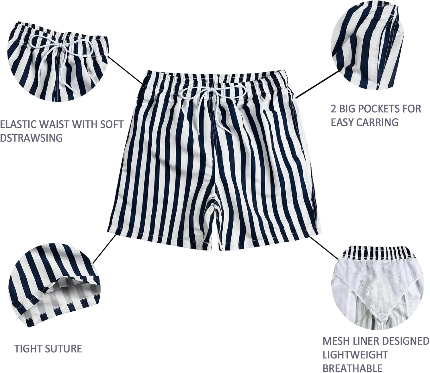 Mywu Mens Swim Trunks 5 Inch Beach Shorts with Mesh Lining Funny Swimming Bathing Suits Quick Dry Swimwear