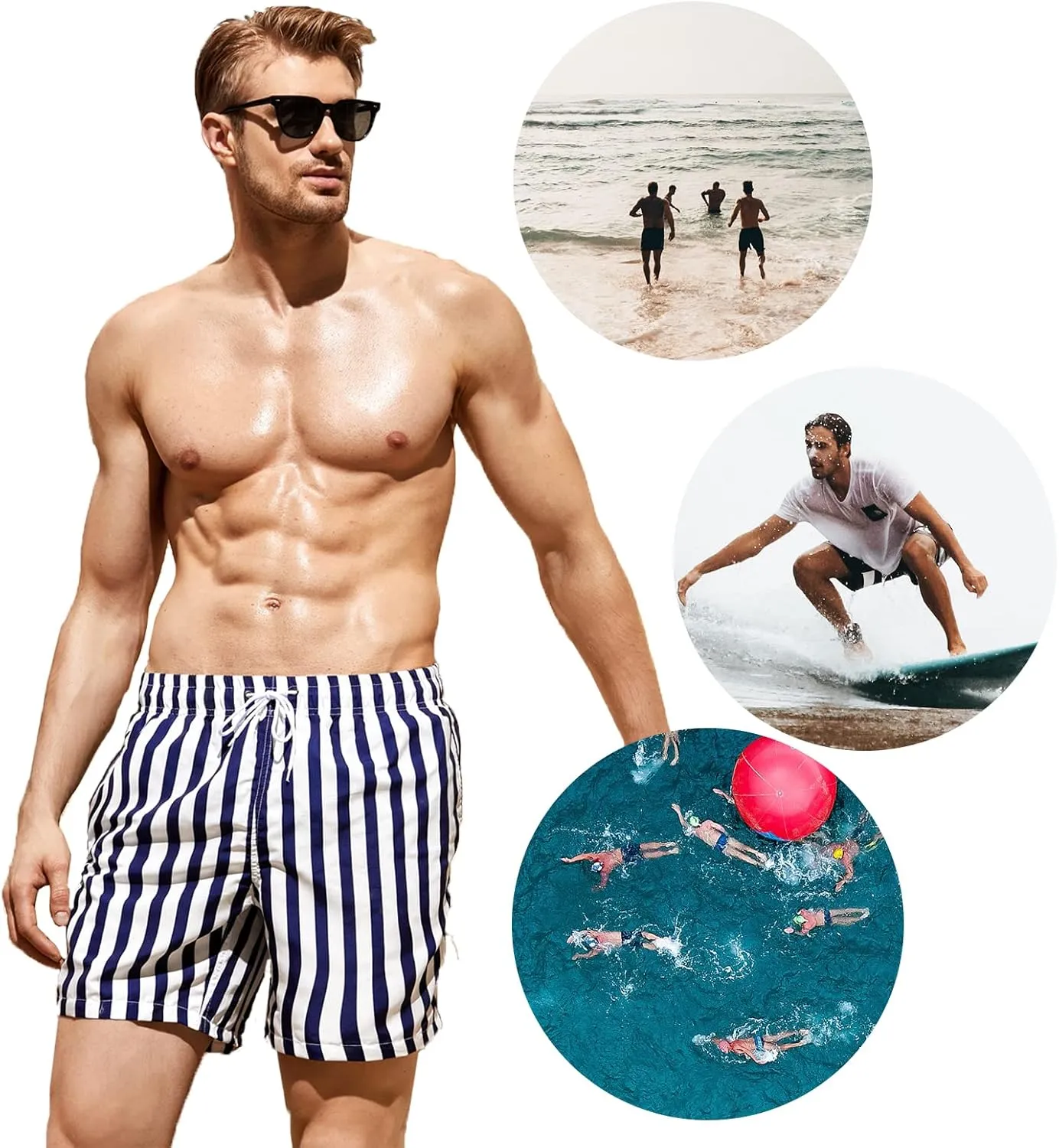 Mywu Mens Swim Trunks 5 Inch Beach Shorts with Mesh Lining Funny Swimming Bathing Suits Quick Dry Swimwear