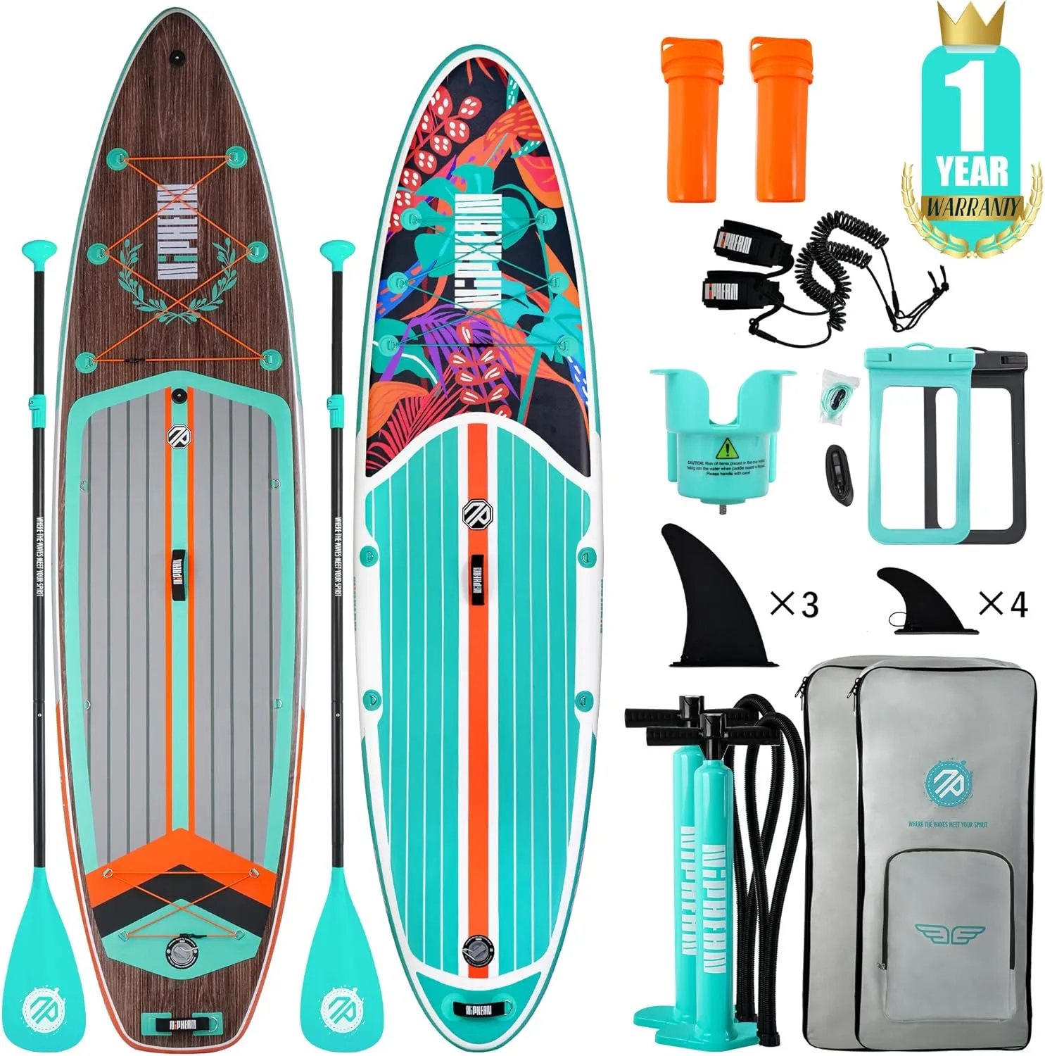 Niphean Inflatable Paddle Board, Niphean Inflatable Stand Up Paddle Board with Durable SUP Accessories, 11' and 10'6'' Stable Inflatable Paddle Boards for Adults & Youth of All Skill Levels