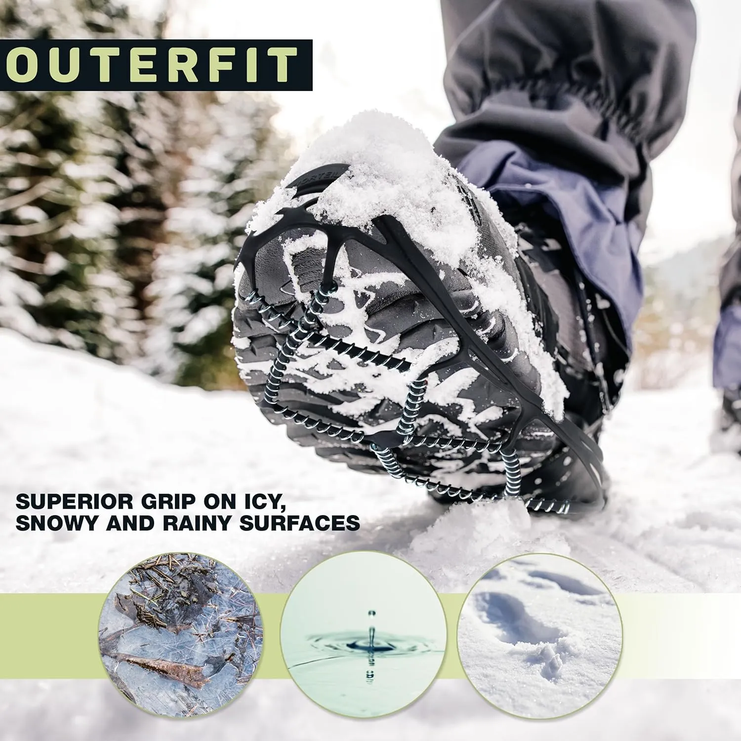 Non-Slip Crampons with Zinc Coated Steel Coils, Snow and Ice Cleats for Men and Women, Shoe Spikes for Hiking, Fishing, Walking