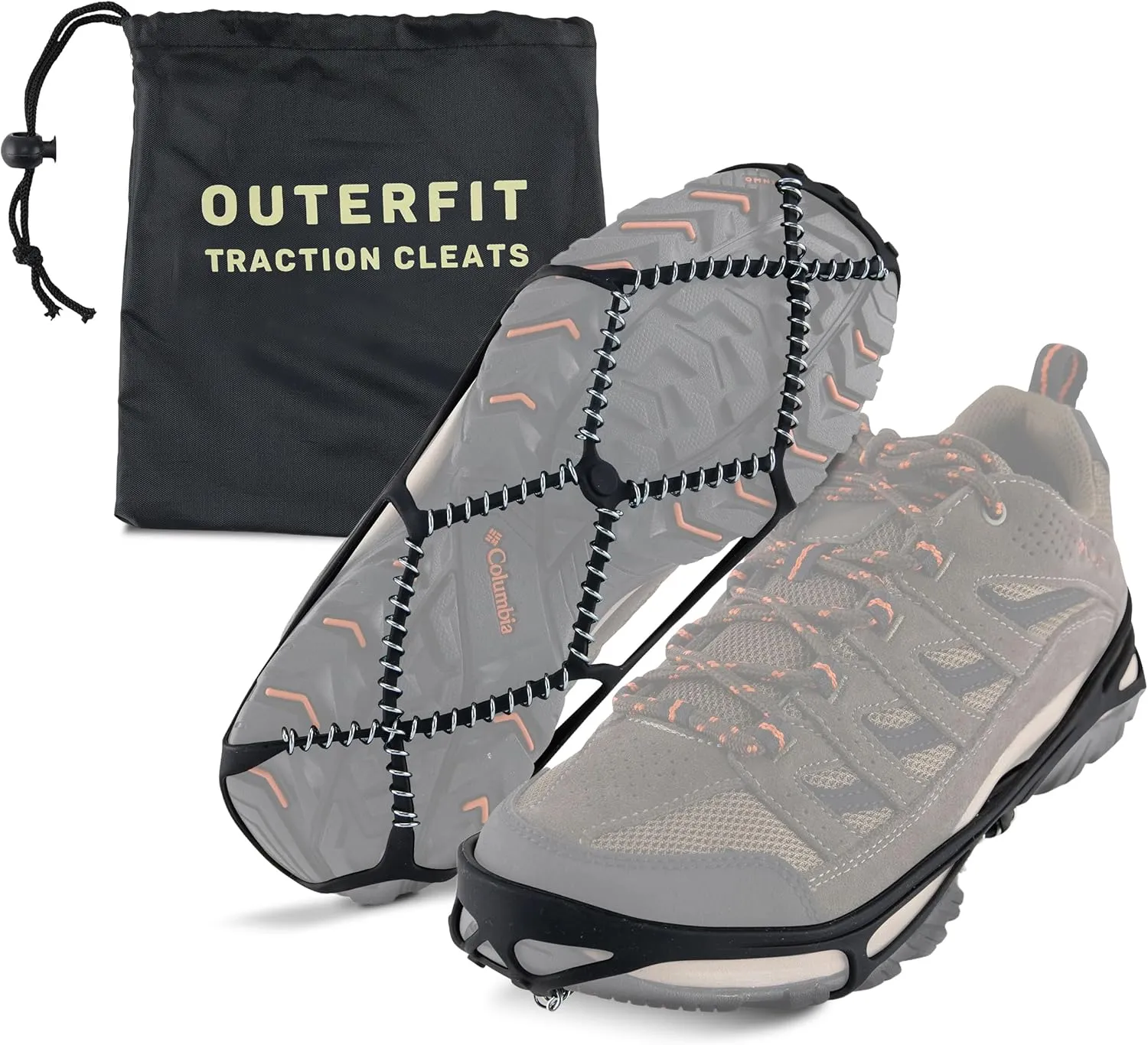 Non-Slip Crampons with Zinc Coated Steel Coils, Snow and Ice Cleats for Men and Women, Shoe Spikes for Hiking, Fishing, Walking