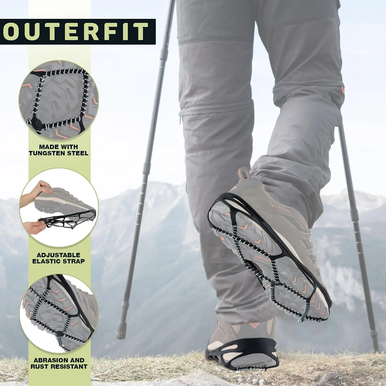 Non-Slip Crampons with Zinc Coated Steel Coils, Snow and Ice Cleats for Men and Women, Shoe Spikes for Hiking, Fishing, Walking