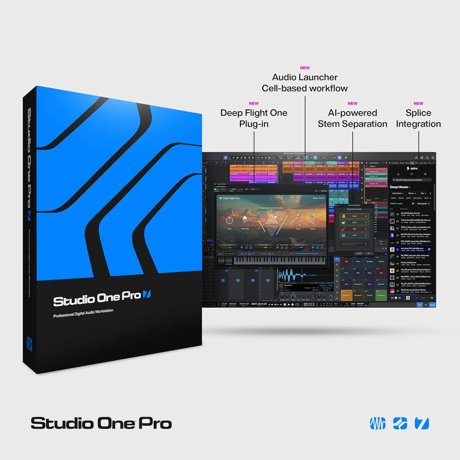 Studio One Pro 7 Perpetual License  Music Production Recording DAW Software with Stem Separation, Splice Integration, Mixing, Mastering, Virtual Instruments, Loops & Samples Included