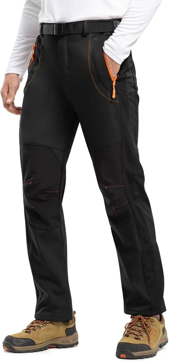 TBMPOY Men's Snow Ski Hiking Pants Waterproof Winter Fleece Lined Pants Camping Skiing Ice Fishing Pants with Belt
