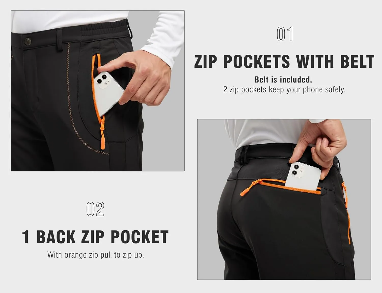 TBMPOY Men's Snow Ski Hiking Pants Waterproof Winter Fleece Lined Pants Camping Skiing Ice Fishing Pants with Belt