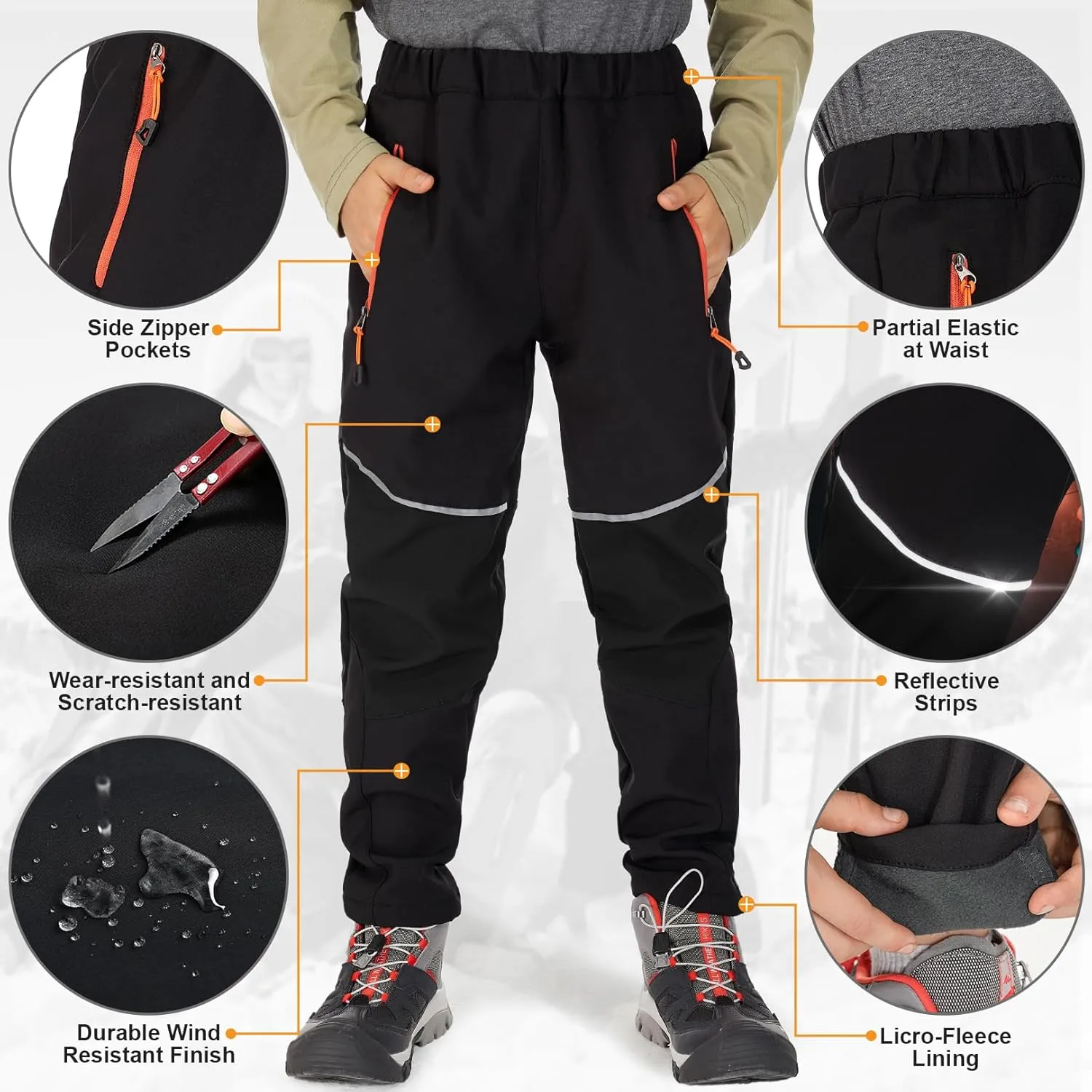Toomett Boys snow cargo pants, Girls Kids Outdoor Fleece-Lined Soft Shell Hiking Fishing ski Insulated Pants