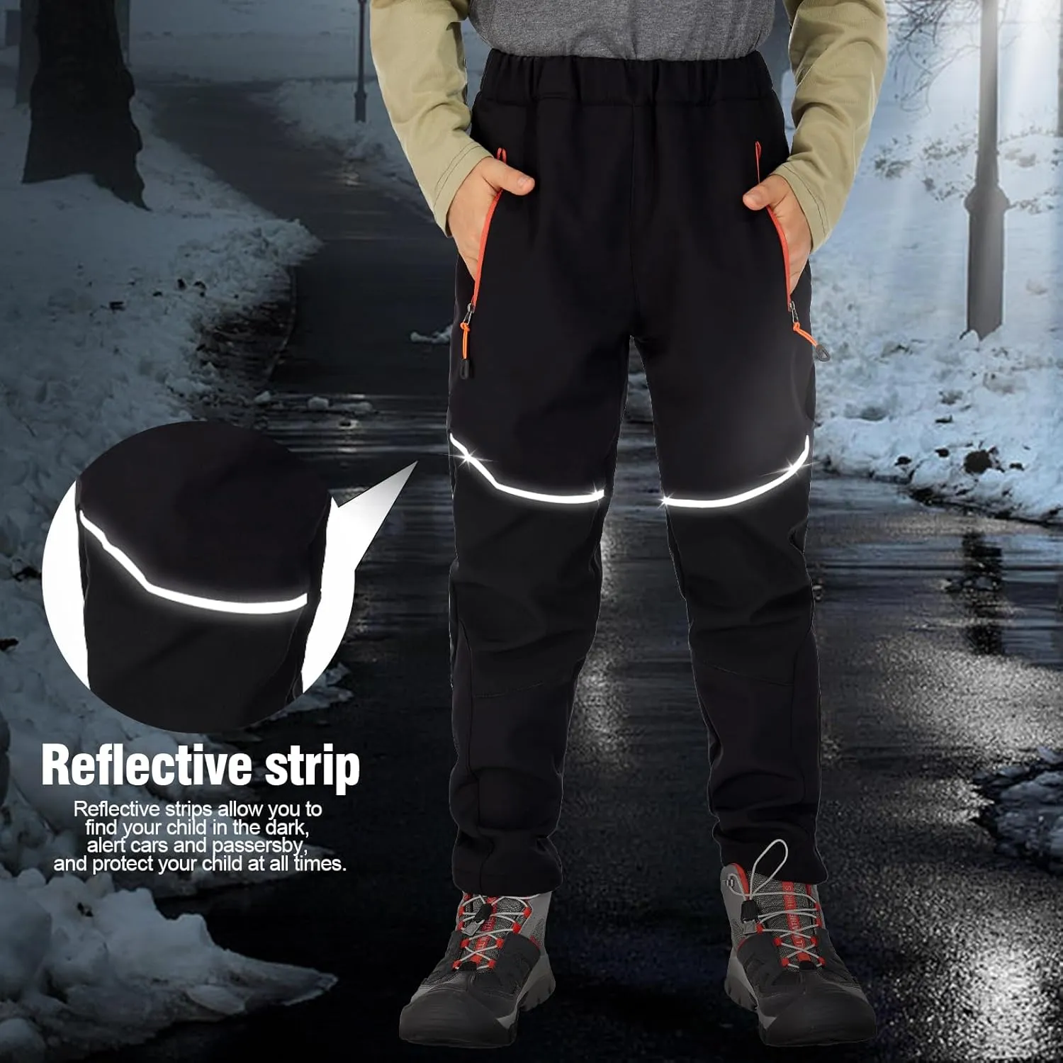 Toomett Boys snow cargo pants, Girls Kids Outdoor Fleece-Lined Soft Shell Hiking Fishing ski Insulated Pants