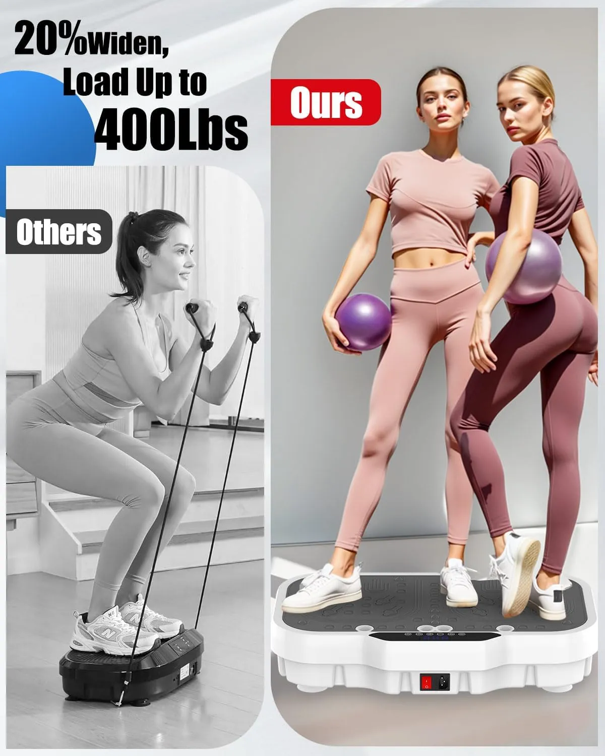 Vibration Plate Exercise Machine, 8000 Vibrations/min Adjustable Fitness Platform, 400 Lbs Capacity Whole Body Workout Extra Large Size Platform with Bluetooth for Weight Loss, Women & Men